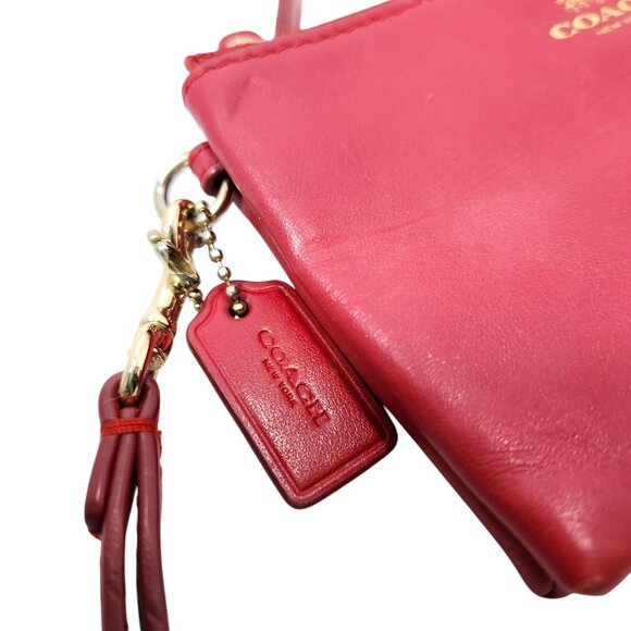 Coach F64581 Classic Red Leather Double Corner Zip Wallet Wristlet Gold - Picture 3 of 11